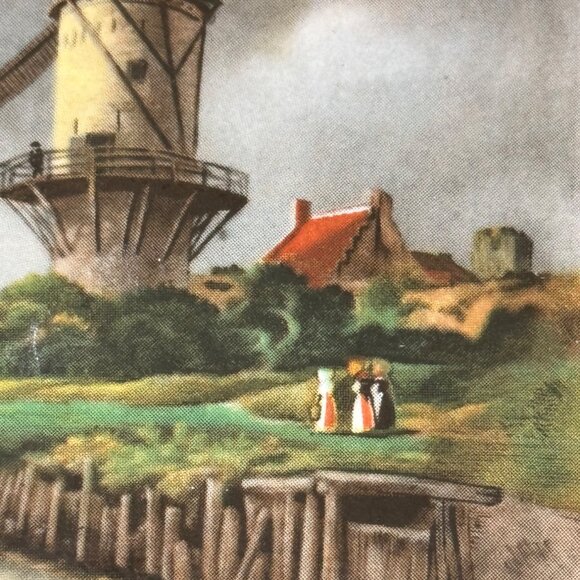 Vintage Deede-Highlands Co.Wooden Framed Ceramic Trivet With Windmill Landscape - Picture 2 of 7